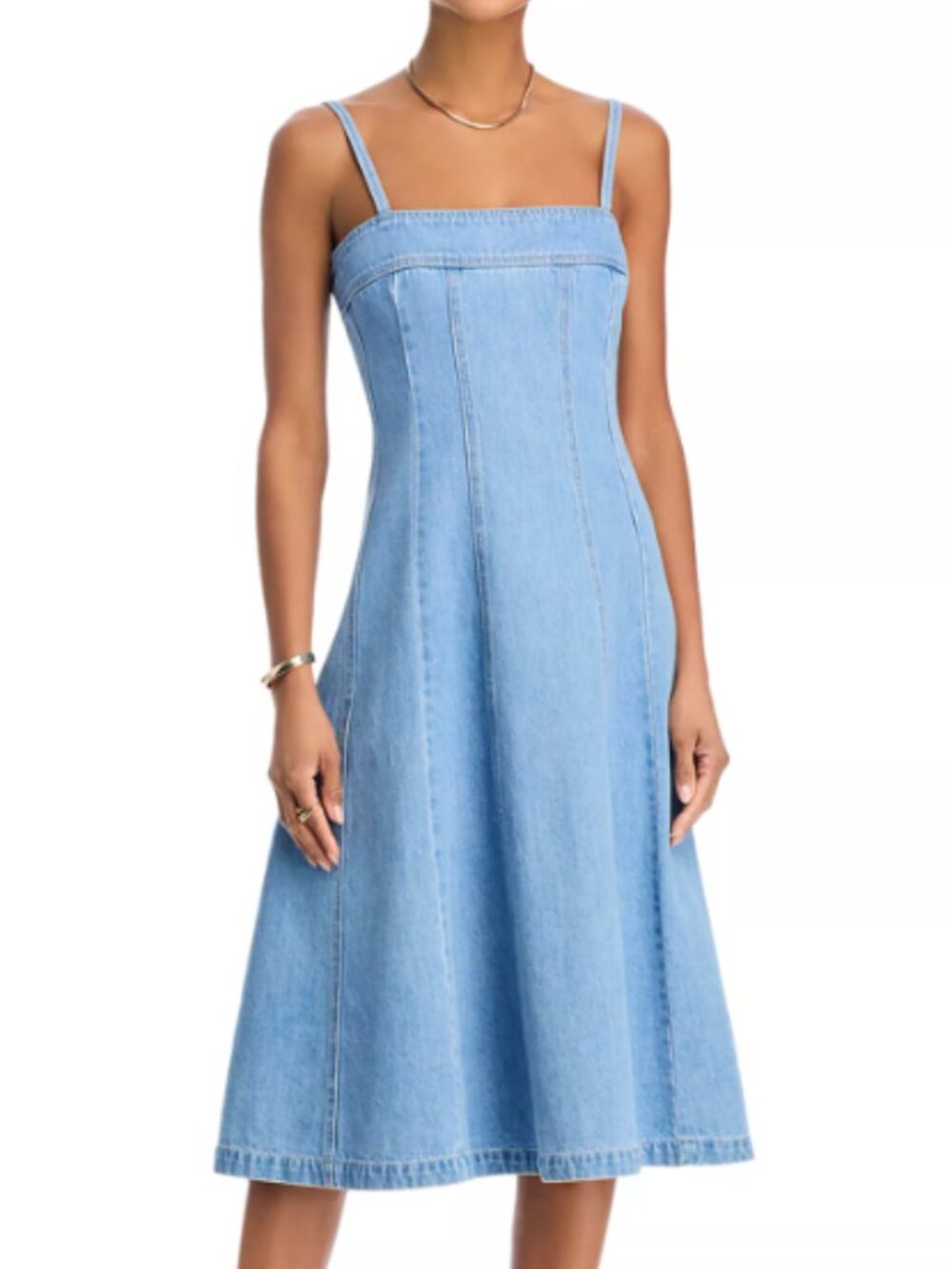 L'AGENCE Mitzy Denim Midi Dress Seamed A-line silhouette - size 8 - MADE IN USA